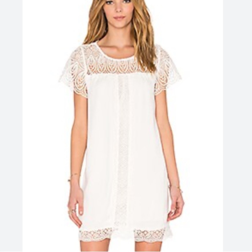 JOIE Beige Kastra Embroidered Lace Trimmed Mini Dress Womens Large